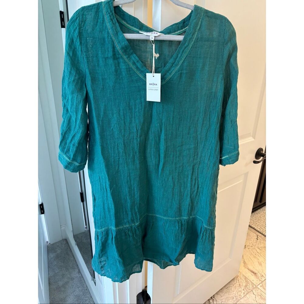 NWT Brora linen ruffle hem tunic, size 6 $168 C26 - Picture 2 of 11